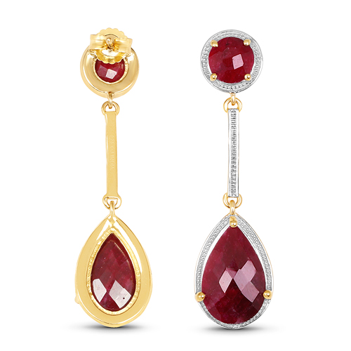 14K Yellow Gold Plated 16.54 Carat Dyed Ruby .925 Sterling Silver Earrings