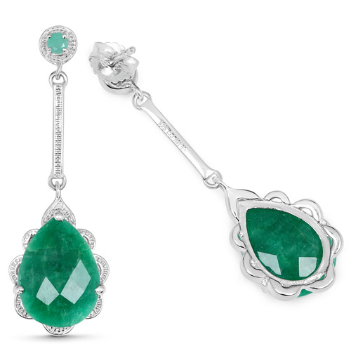 14.20 Carat Dyed Emerald and Emerald .925 Sterling Silver Earrings