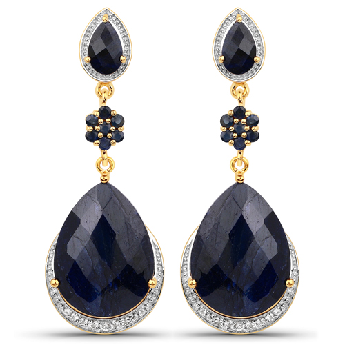 Earrings-30.04 Carat Dyed Sapphire, Blue Sapphire and White Topaz .925 Sterling Silver Earrings