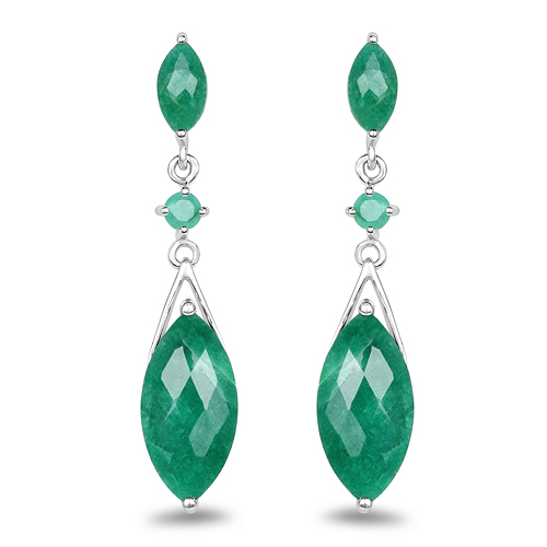 Emerald-8.52 Carat Dyed Emerald & Emerald .925 Sterling Silver Earrings