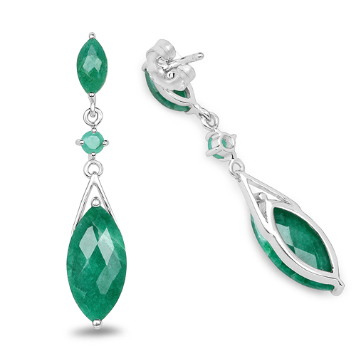 8.52 Carat Dyed Emerald & Emerald .925 Sterling Silver Earrings