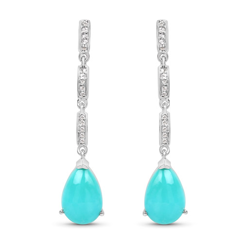 Earrings-5.65 Carat Genuine Turquoise and White Topaz .925 Sterling Silver Earrings