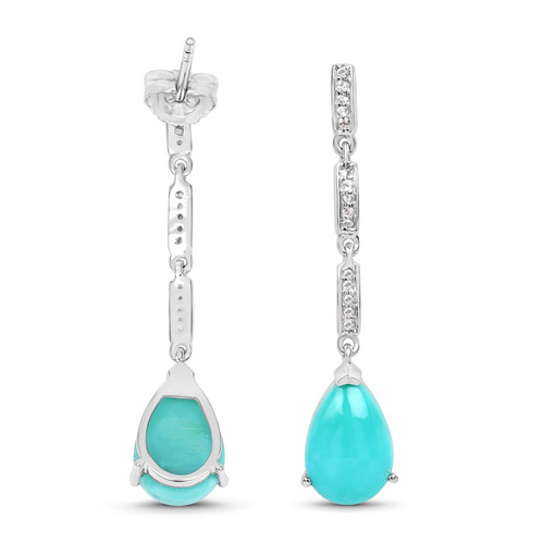 5.65 Carat Genuine Turquoise and White Topaz .925 Sterling Silver Earrings