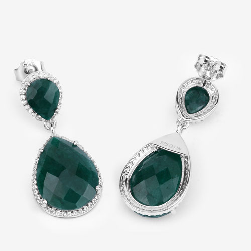 19.42 Carat Dyed Emerald and White Topaz .925 Sterling Silver Earrings