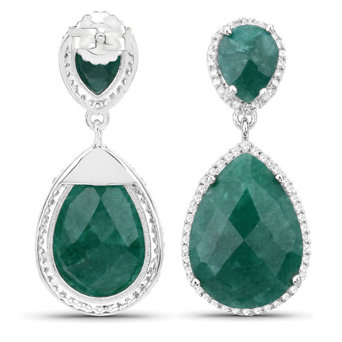 19.42 Carat Dyed Emerald and White Topaz .925 Sterling Silver Earrings