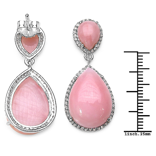 24.36 Carat Genuine Pink Opal and White Topaz .925 Sterling Silver Earrings