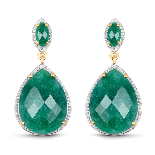 Emerald-14K Yellow Gold Plated 21.66 Carat Dyed Emerald .925 Sterling Silver Earrings