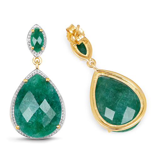 14K Yellow Gold Plated 21.66 Carat Dyed Emerald .925 Sterling Silver Earrings