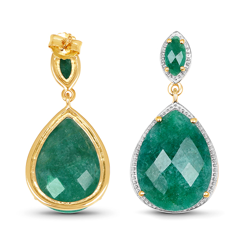 14K Yellow Gold Plated 21.66 Carat Dyed Emerald .925 Sterling Silver Earrings