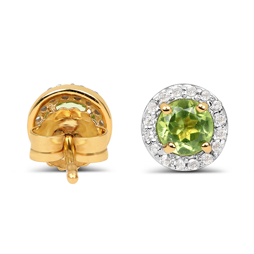 14K Yellow Gold Plated 1.16 Carat Genuine Peridot & White Topaz .925 Sterling Silver Earrings
