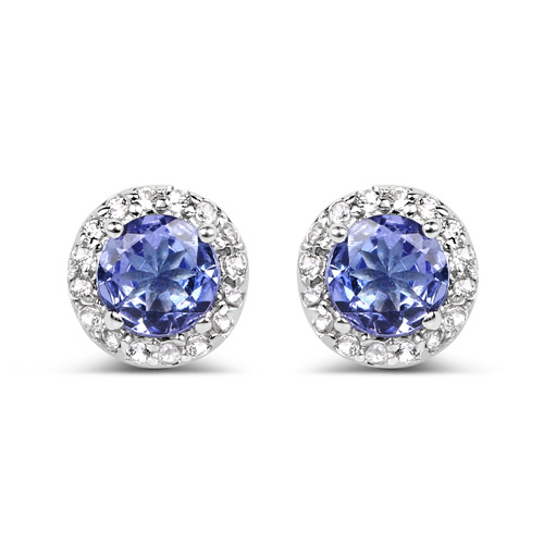 1.10 Carat Genuine Tanzanite and White Topaz .925 Sterling Silver Earrings