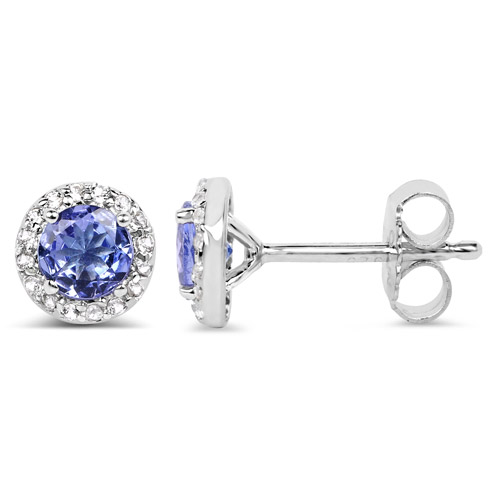 1.10 Carat Genuine Tanzanite and White Topaz .925 Sterling Silver Earrings