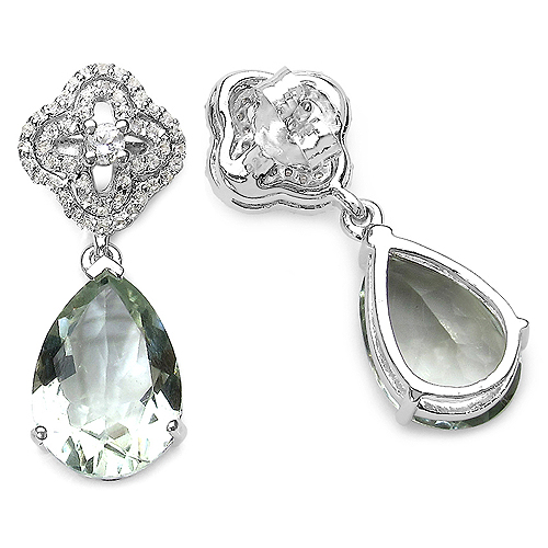 9.14 Carat Genuine Green Amethyst and White Topaz .925 Sterling Silver Earrings