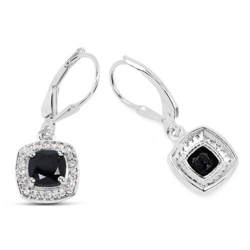 2.44 Carat Genuine Black Spinel and White Topaz .925 Sterling Silver Earrings