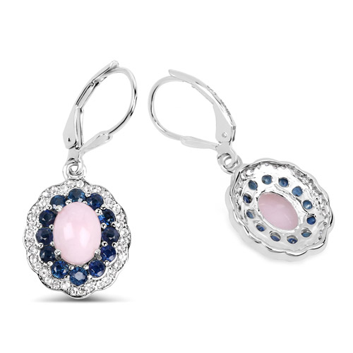 4.00 Carat Genuine Opal Pink, Blue Sapphire and White Topaz .925 Sterling Silver Earrings