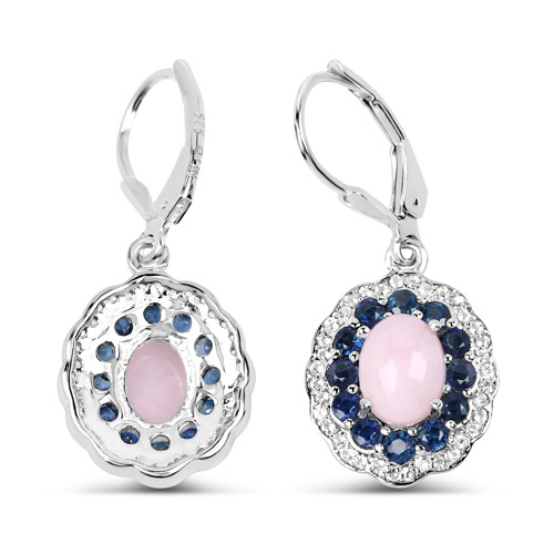 4.00 Carat Genuine Opal Pink, Blue Sapphire and White Topaz .925 Sterling Silver Earrings