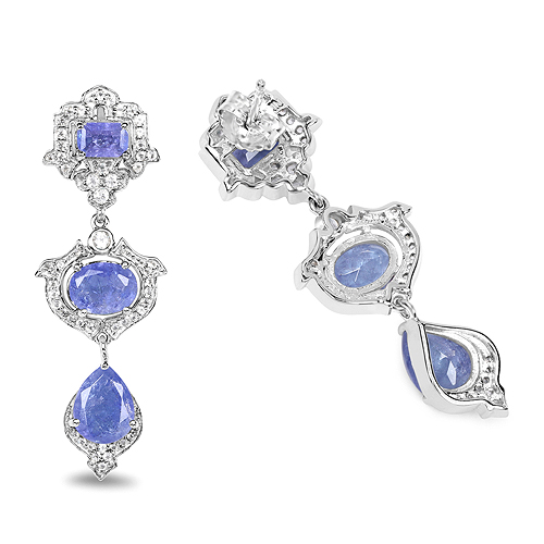 7.73 Carat Genuine Tanzanite and White Topaz .925 Sterling Silver Earrings