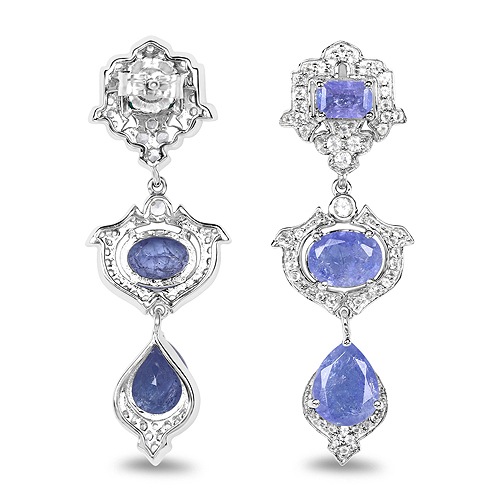 7.73 Carat Genuine Tanzanite and White Topaz .925 Sterling Silver Earrings