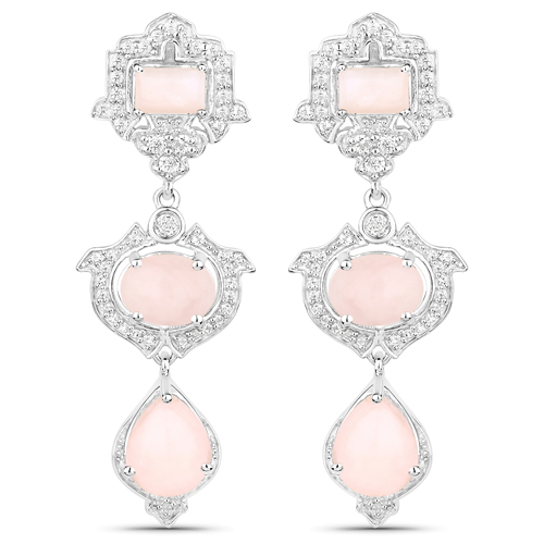 Opal-6.97 Carat Genuine Pink Opal and White Topaz .925 Sterling Silver Earrings