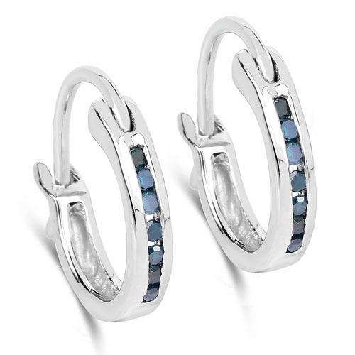 Earrings-0.13 Carat Genuine Blue Diamond .925 Sterling Silver Earrings