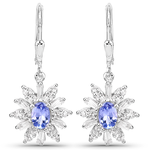 2.56 Carat Genuine Tanzanite and White Topaz .925 Sterling Silver Earrings