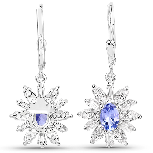 2.56 Carat Genuine Tanzanite and White Topaz .925 Sterling Silver Earrings