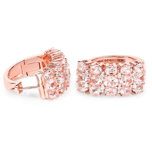 14K Rose Gold Plated 5.94 Carat Genuine Morganite and White Diamond .925 Sterling Silver Earrings