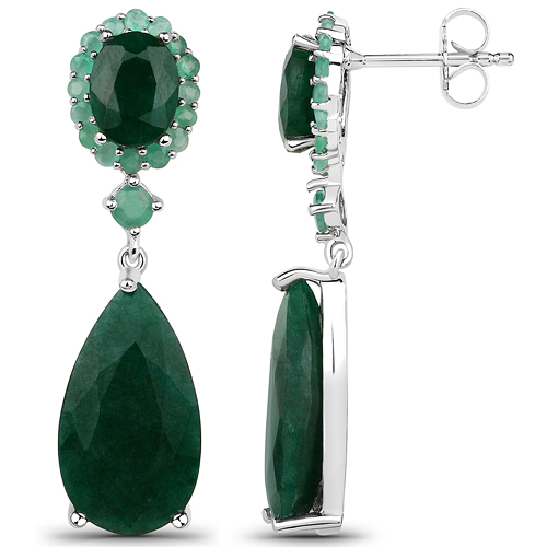 17.50 Carat Dyed Emerald and Emerald .925 Sterling Silver Earrings