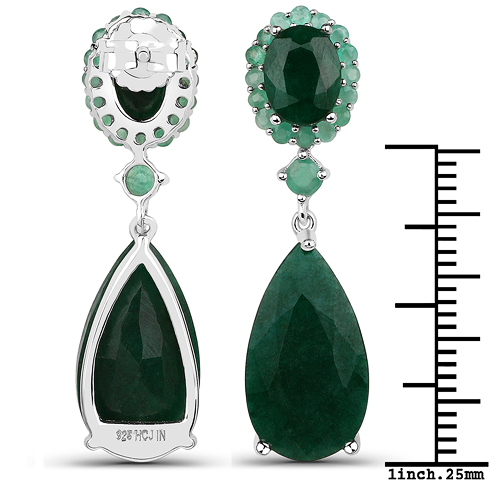 17.50 Carat Dyed Emerald and Emerald .925 Sterling Silver Earrings