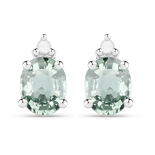 Earrings-0.64 Carat Genuine Green Sapphire and White Diamond .925 Sterling Silver Earrings