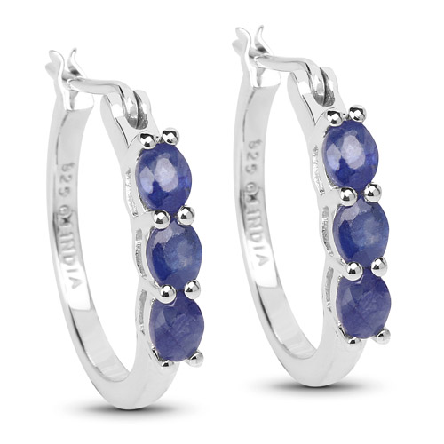 Earrings-1.32 Carat Genuine Blue Sapphire .925 Sterling Silver Earrings