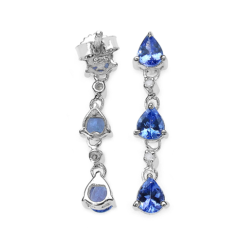 1.72 Carat Genuine Tanzanite & White Diamond .925 Sterling Silver Earrings