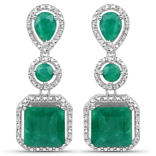 Emerald-7.85 Carat Dyed Emerald .925 Sterling Silver Earrings