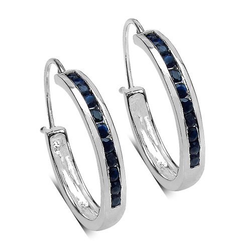 Earrings-1.10 Carat Genuine Blue Sapphire Sterling Silver Earrings