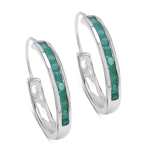Emerald-1.10 Carat Genuine Emerald Sterling Silver Earrings