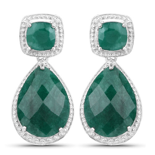 Emerald-26.00 Carat Dyed Emerald .925 Sterling Silver Earrings