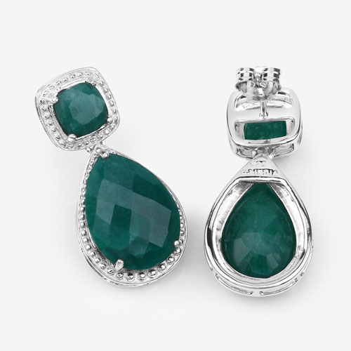 26.00 Carat Dyed Emerald .925 Sterling Silver Earrings