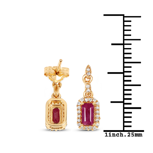 0.78 Carat Genuine Ruby and White Diamond 14K Yellow Gold Earrings