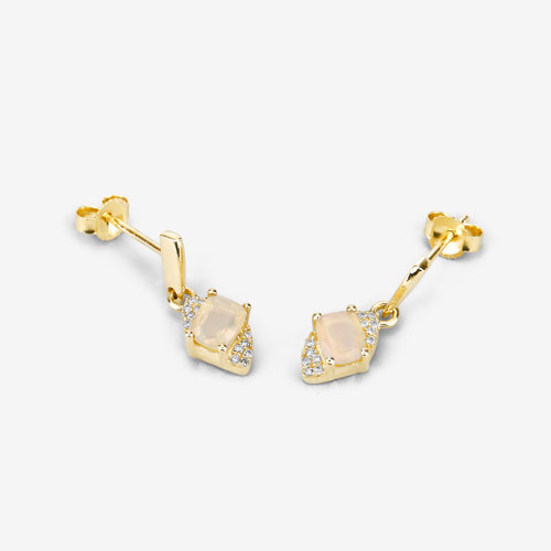 0.57 Carat Genuine Ethiopian Opal and White Diamond 14K Yellow Gold Earrings
