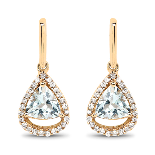 Earrings-1.05 Carat Genuine Aquamarine and White Diamond 14K Yellow Gold Earrings