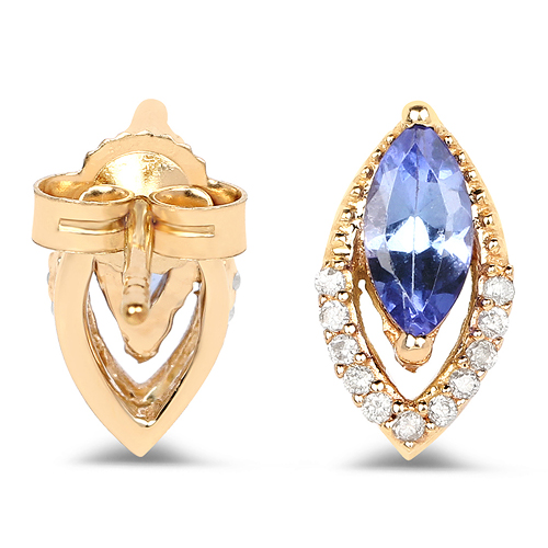 0.55 Carat Genuine Tanzanite and White Diamond 14K Yellow Gold Earrings