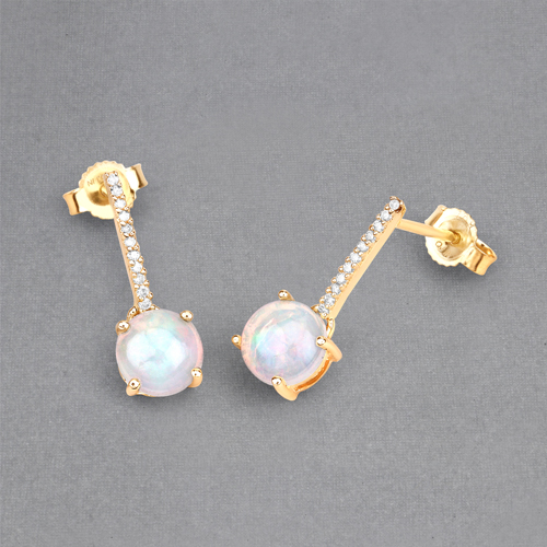 1.06 Carat Genuine Ethiopian Opal and White Diamond 10K Yellow Gold Earrings
