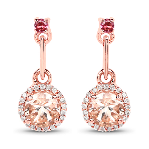 Earrings-1.03 Carat Genuine Morganite, Pink Tourmaline and White Diamond 14K Rose Gold Earrings