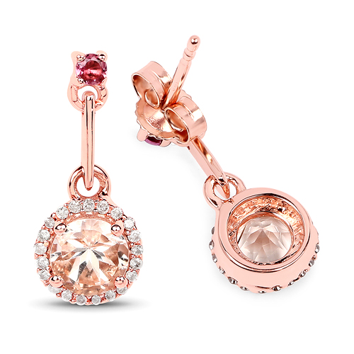 1.03 Carat Genuine Morganite, Pink Tourmaline and White Diamond 14K Rose Gold Earrings