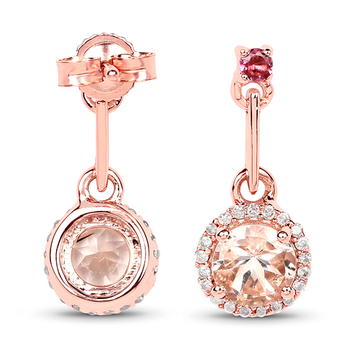 1.03 Carat Genuine Morganite, Pink Tourmaline and White Diamond 14K Rose Gold Earrings