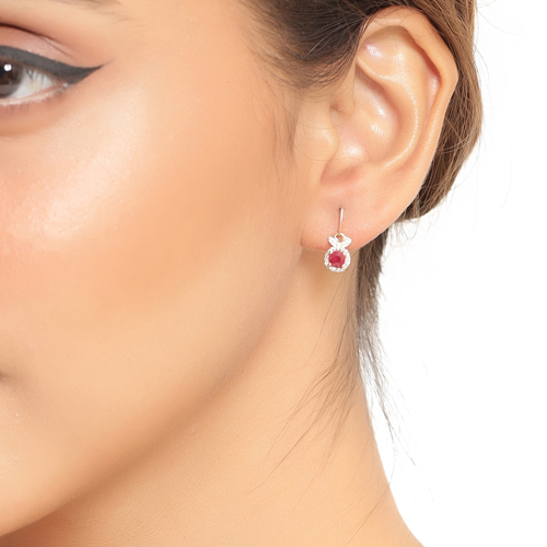 0.73 Carat Genuine Ruby and White Diamond 14K Yellow Gold Earrings