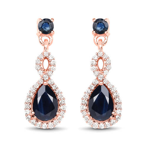 Earrings-1.19 Carat Genuine Blue Sapphire and White Diamond 14K Rose Gold Earrings