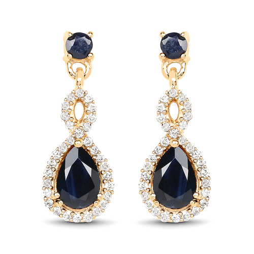 Earrings-1.19 Carat Genuine Blue Sapphire and White Diamond 14K Yellow Gold Earrings