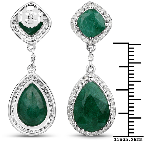 14.04 Carat Dyed Emerald and White Topaz .925 Sterling Silver Earrings