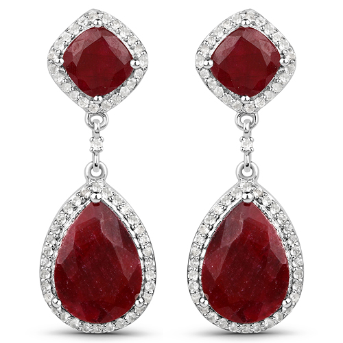 Earrings-19.84 Carat Dyed Ruby and White Topaz .925 Sterling Silver Earrings